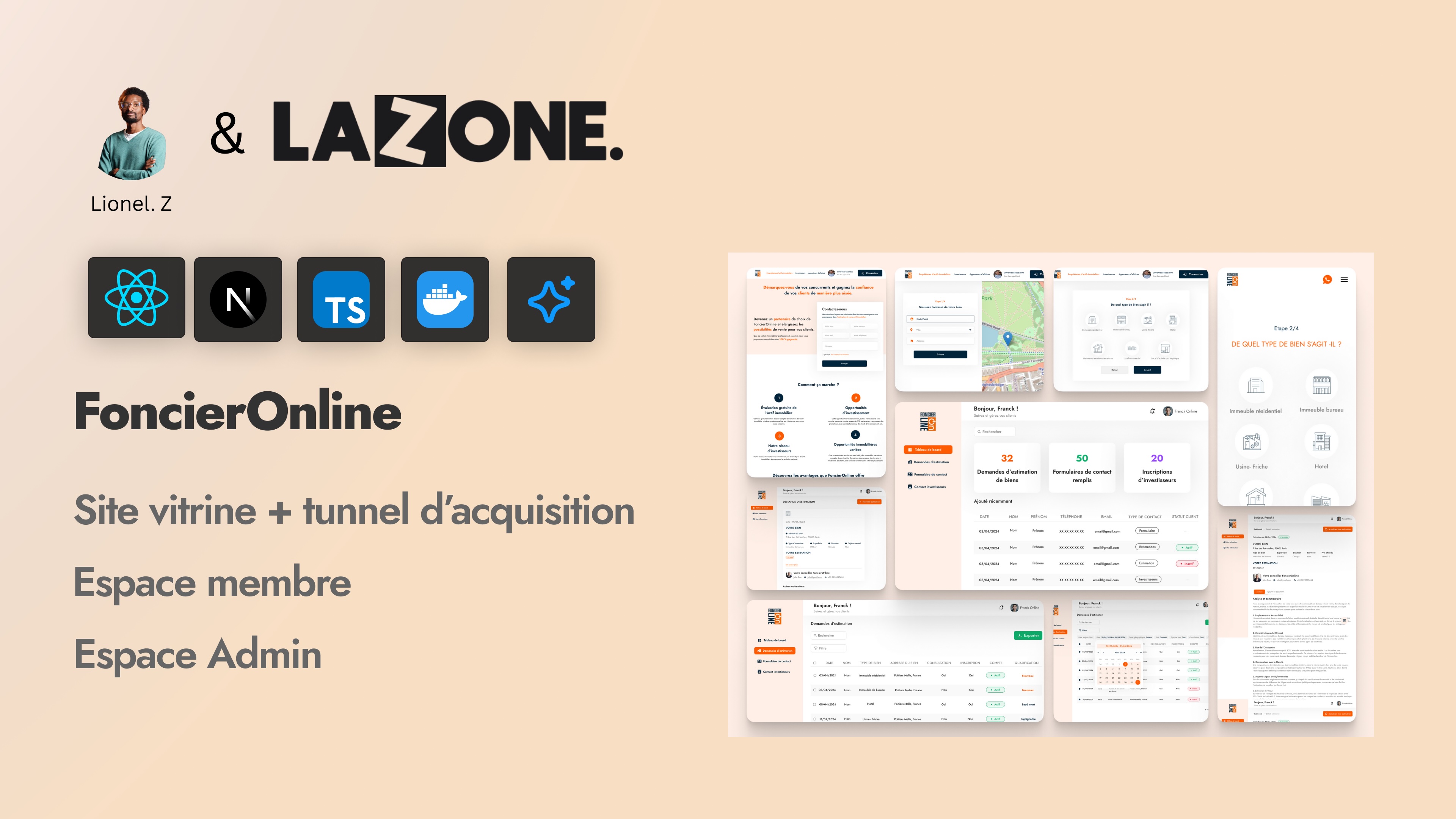 FoncierOnline platform dashboard showing property estimation interface
